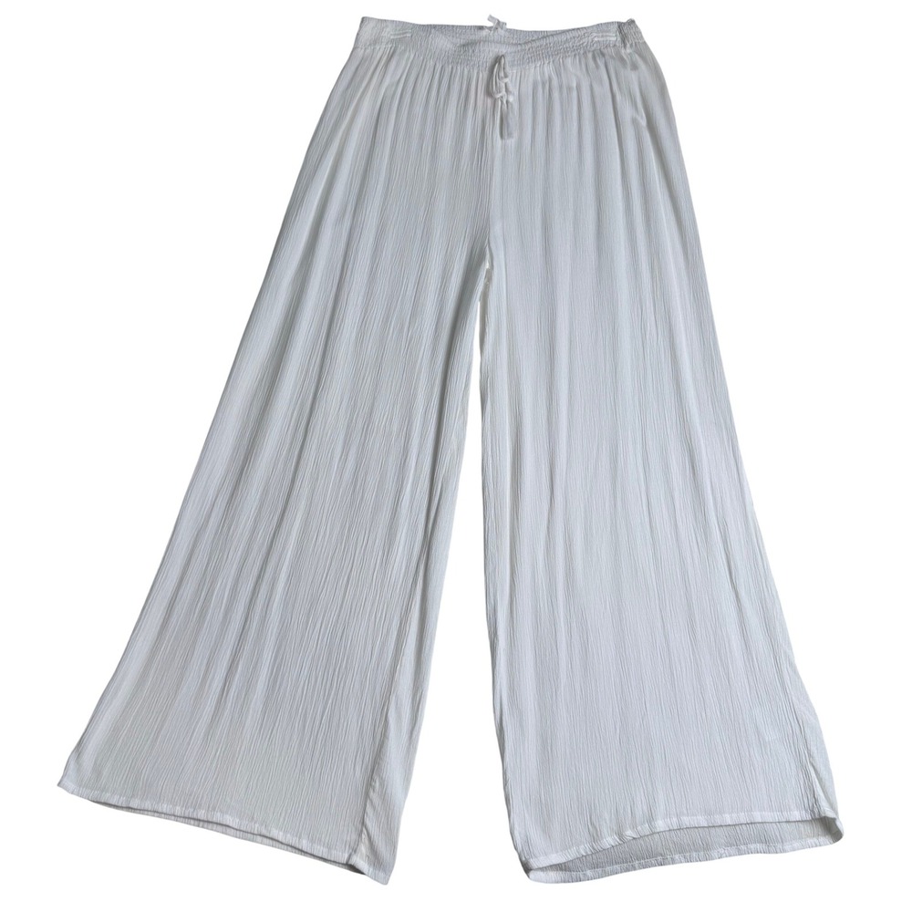 Beach Pant White Coastal Grandmother Wide Leg Smocked Gauze Pants NEW Boho